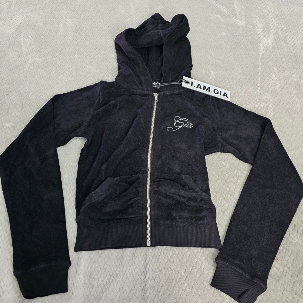 I.AM.GIA Kameron Jacket Black Terry Cloth Rhinestone Zip Up Hoodie Small NWT
